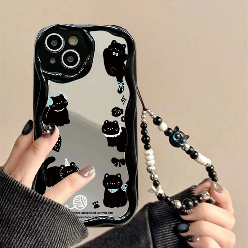 Phone Cases Motorola Edge 2025 - Cute Black Cat Chain Phone Case