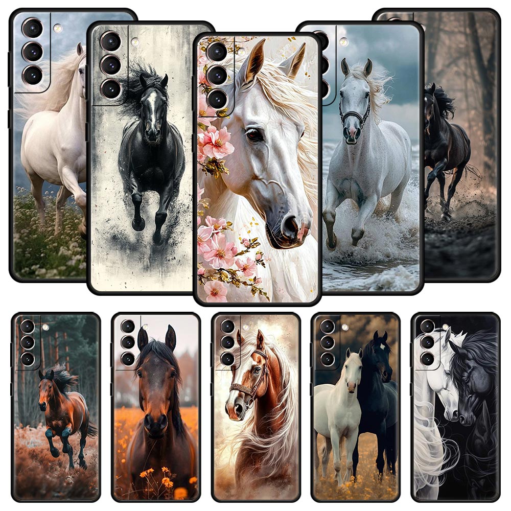 Phone Cases Horse - Black White Horses Galloping Phone Case