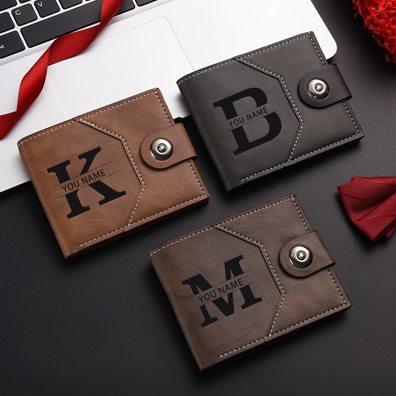 Slim Card Slot Case - Customized Name PU Leather Men's Short