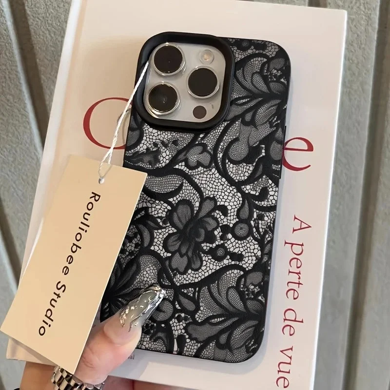 Black Lace Lichee Pattern Phon - Phone Cases Motorola Edge 2025 评论和价格