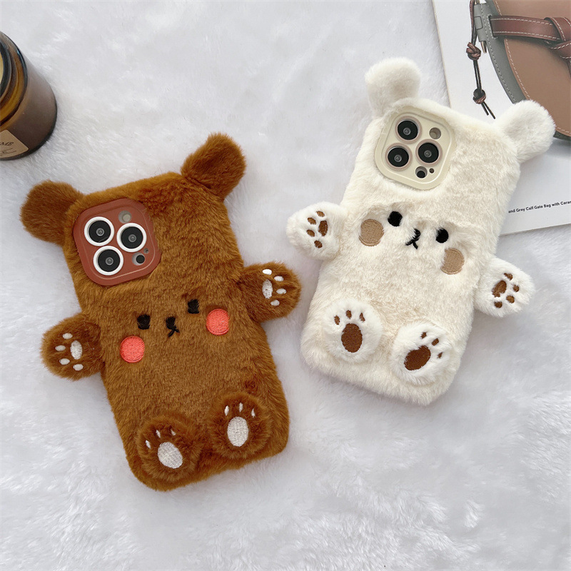 Korean 3D Cartoon Bear Fluffy  - Phone Cases For Iphone 11 评论和价格