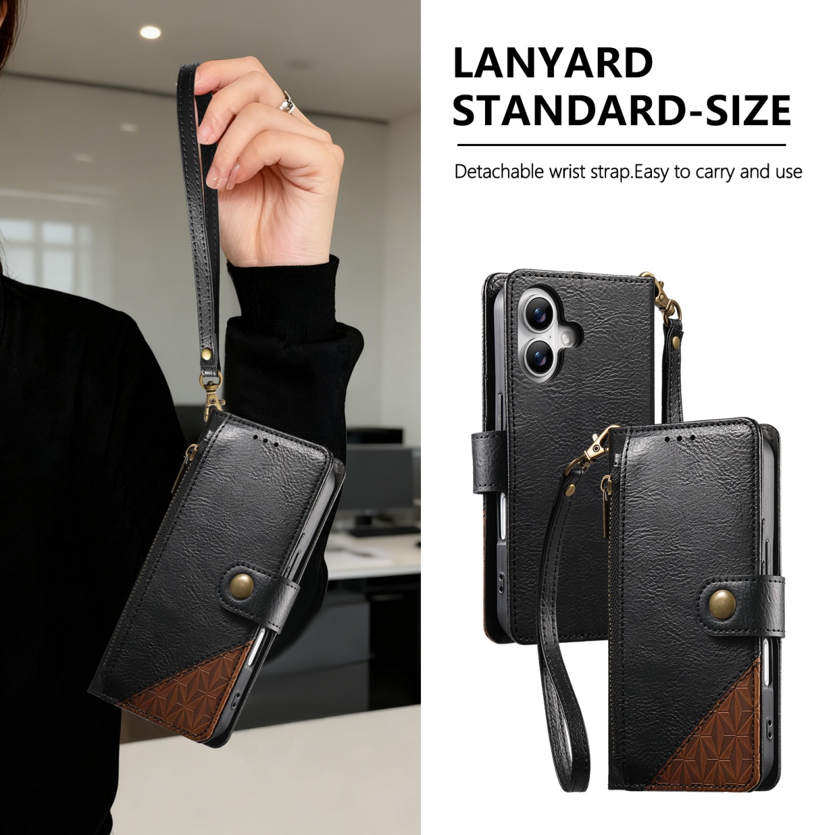 PU Leather Zipper Wrist Strap  - Phone Cases With Wallet 评论和价格