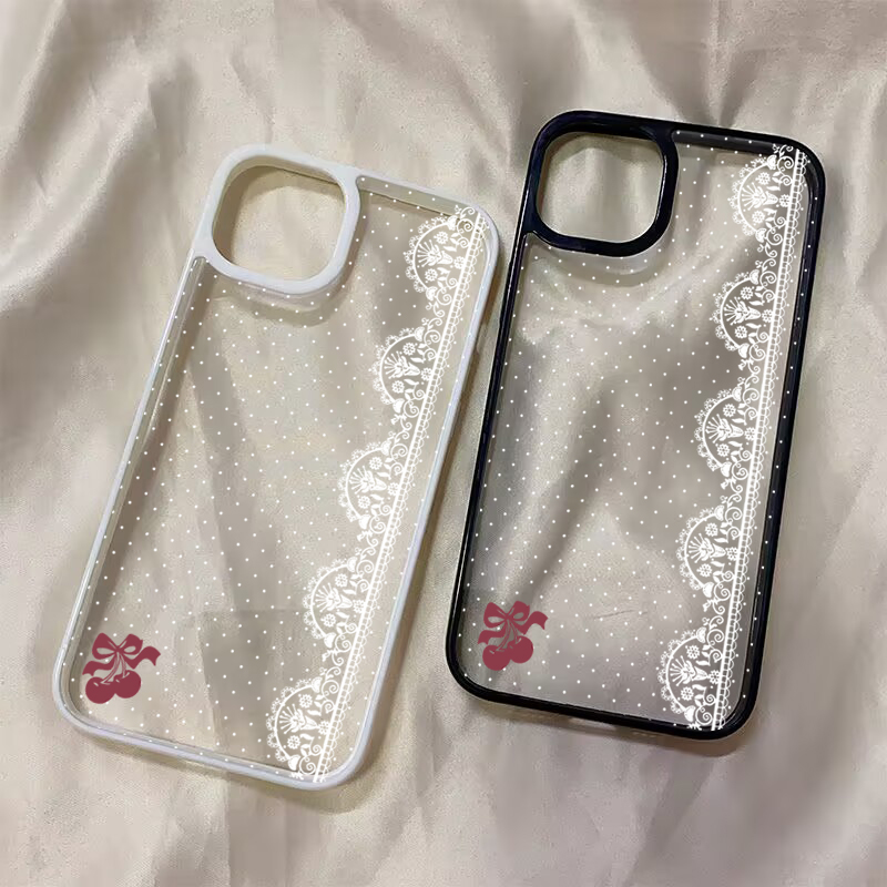 Cute Cherry Bow White Lace Pol - Phone Cases Polka Dot 评论和价格